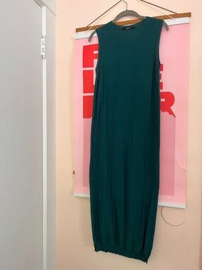 Diarte emerald green grid cotton knit tank dress - S